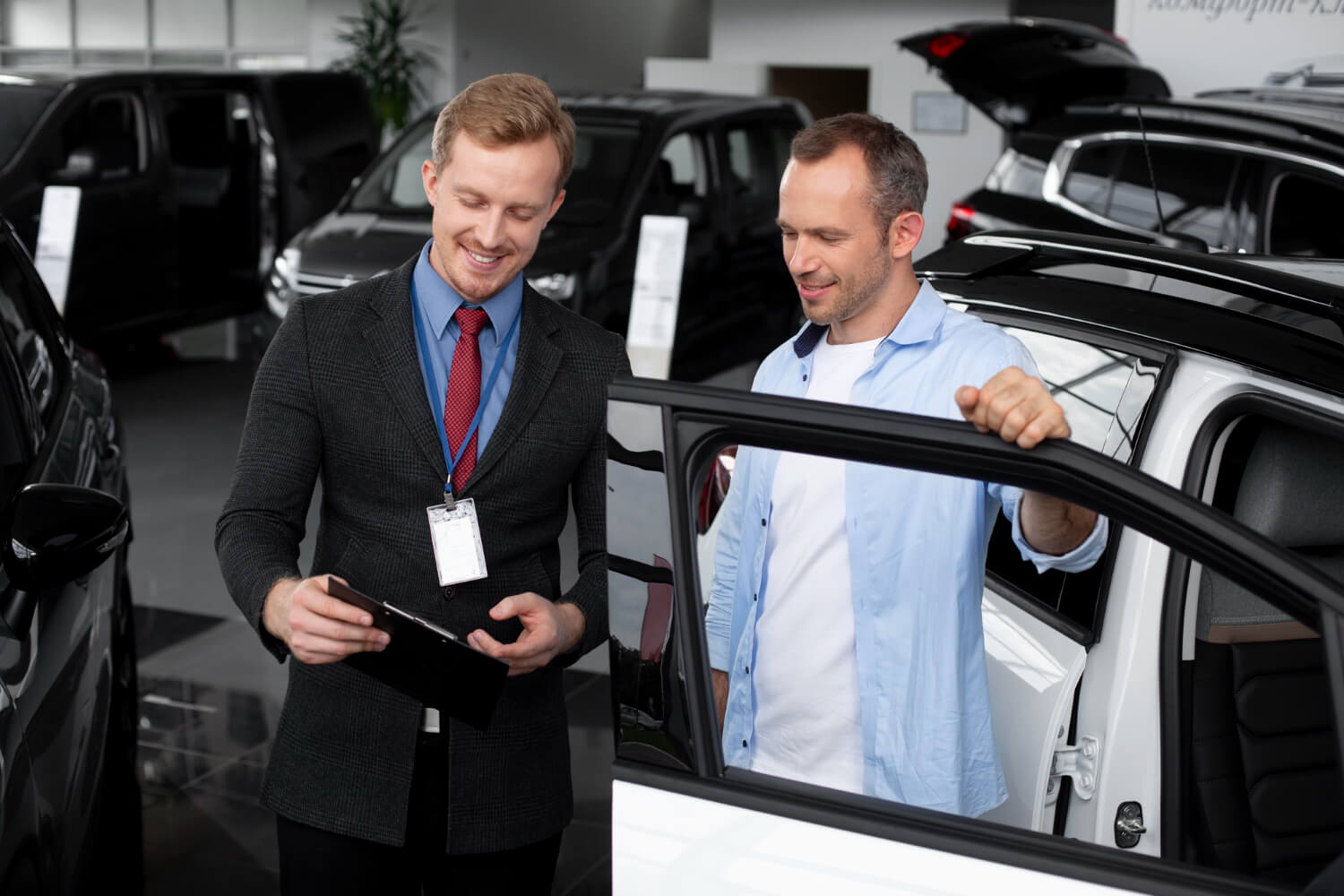 the buyer and the dealer inspect the car