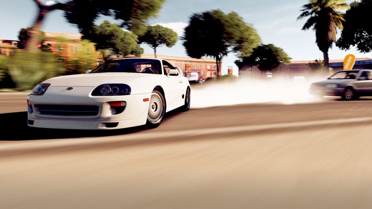 low-mileage race car accelerates on the road