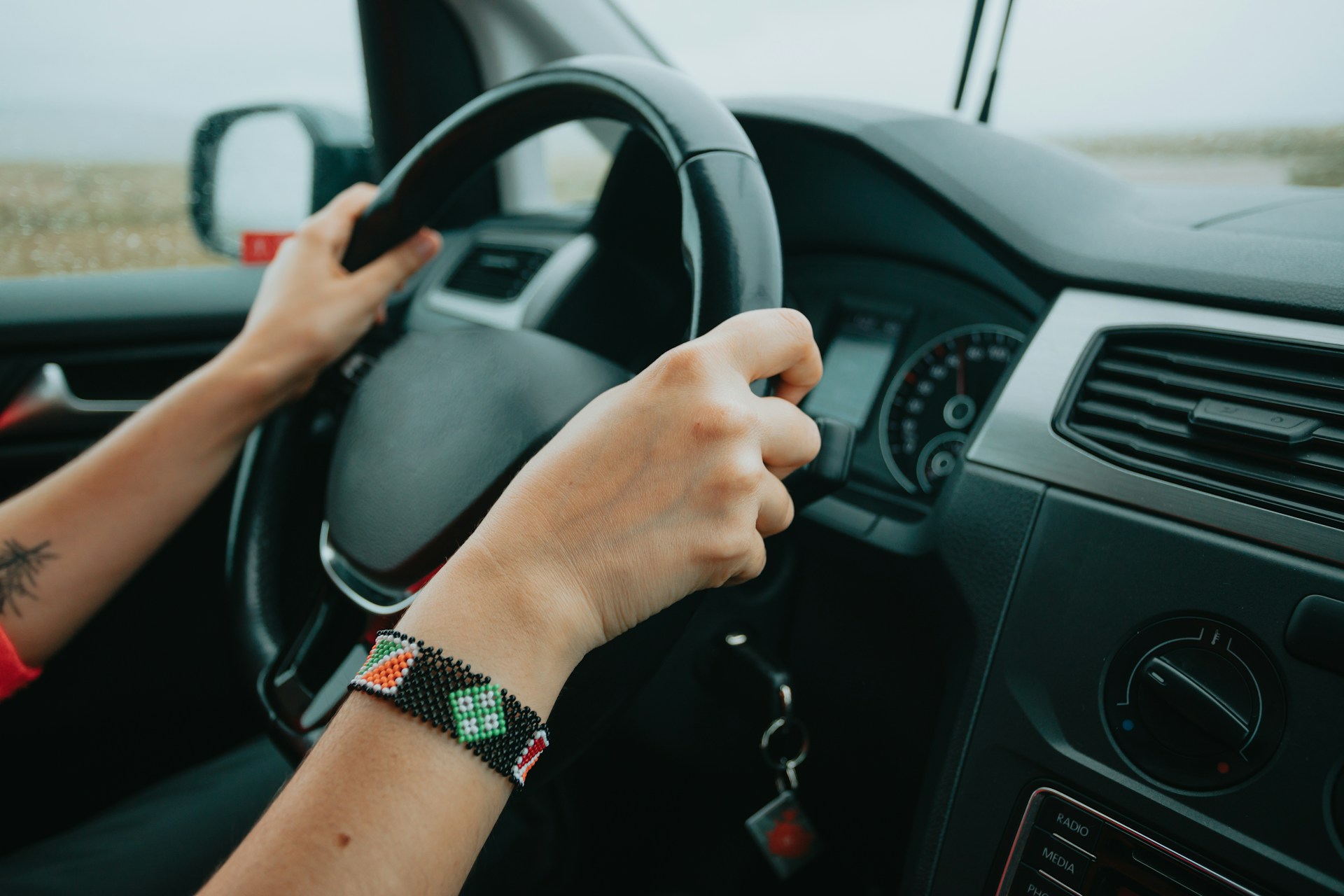 steering wheel and dashboard in a car