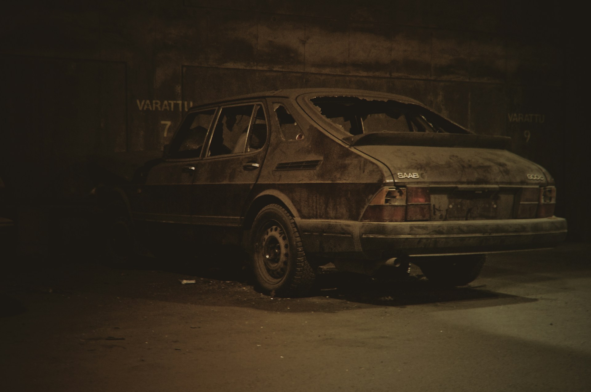 completely damaged salvage sedan
