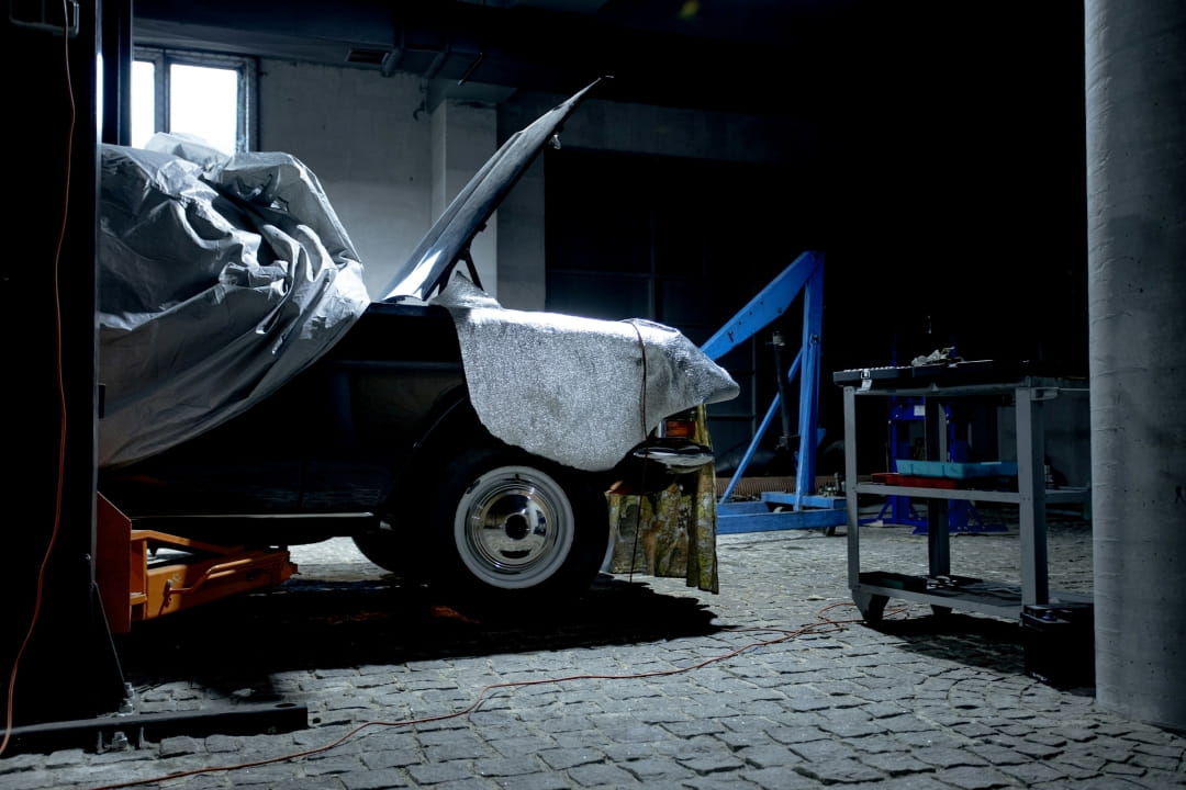 a vehicle undergoing inspection or repair before purchase