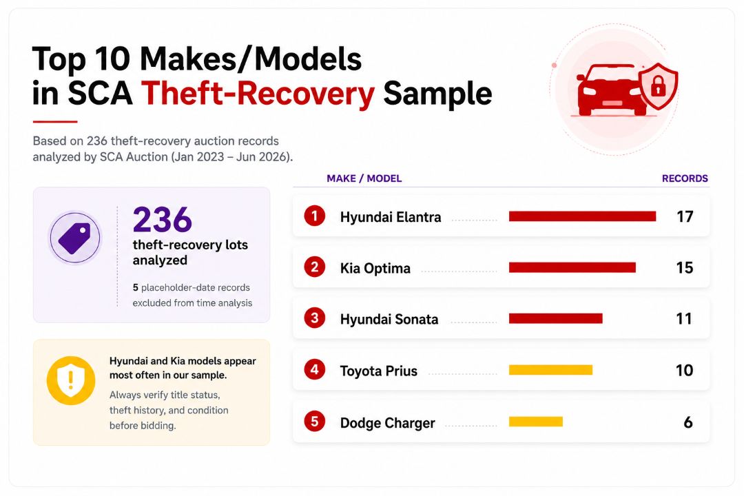 top makes and models in the SCA theft-recovery sample