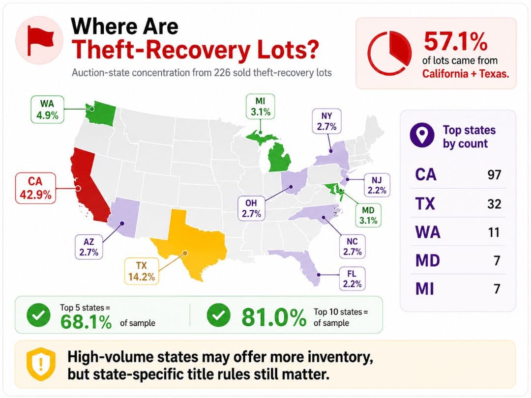 map of auction-state concentration for theft-recovery lots