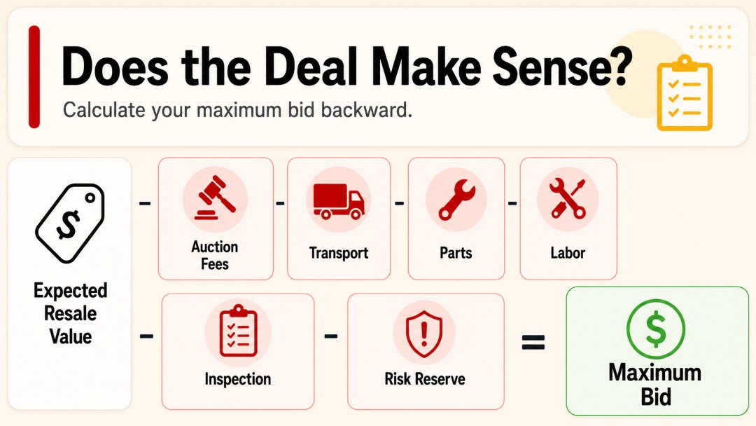 flowchart showing how to calculate the maximum bid for a flood-damaged car