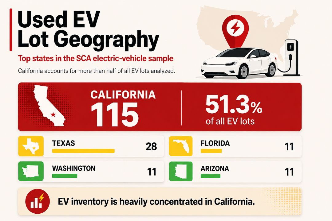 used electric cars lot geography infographic