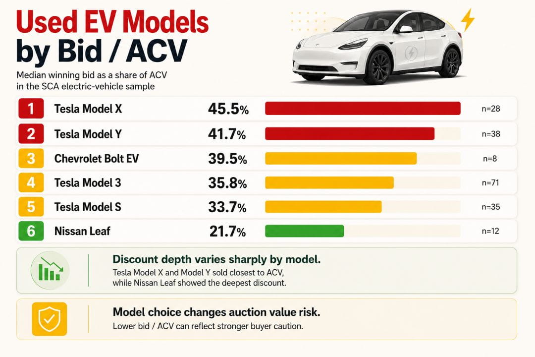 used EV models ranked by median winning bid-to-ACV ratio