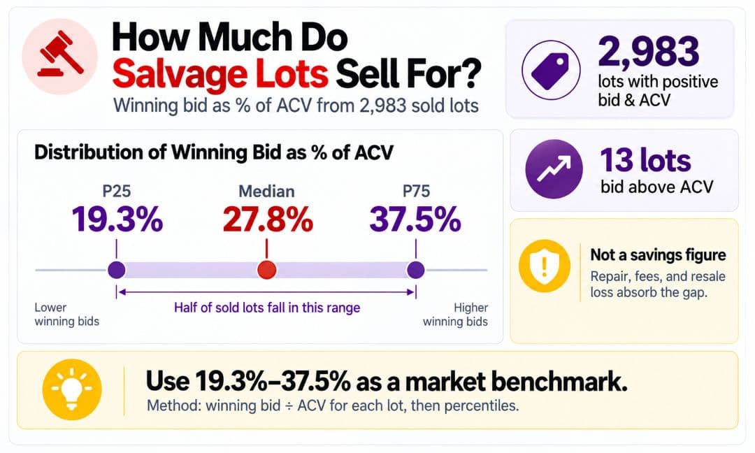 infographic showing salvage auction lot prices as a percentage of ACV